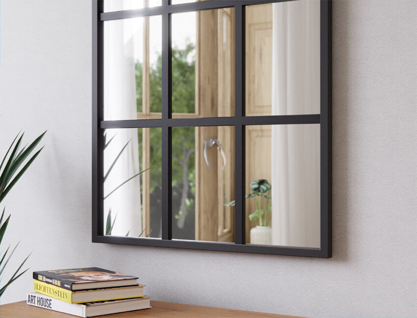 LUSTRO SREBRNE SZPROS LOFT 9 KRATKA ALU 65X85