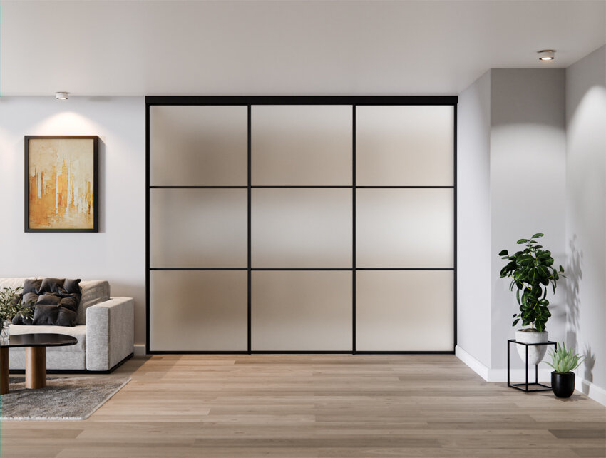 Ścianka Szklana Loft Szpros Profil Aluminiowy Czarny 2 Ścianka i 1 Skrzydło KOMPLET LAGUNA