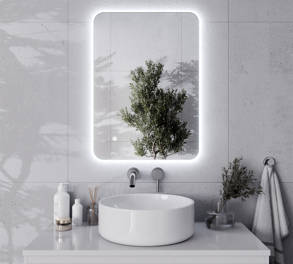 MIRROR ROUNDED CORNERS SANDBLASTED LED OSKAR